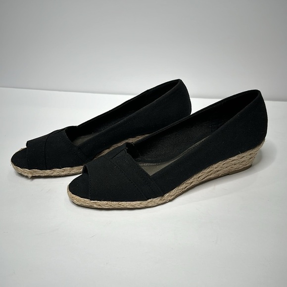 Life Stride Lioness Black Peep Toe Espadrille Wedges Heels Women’s Comfort Shoes - Picture 6 of 13